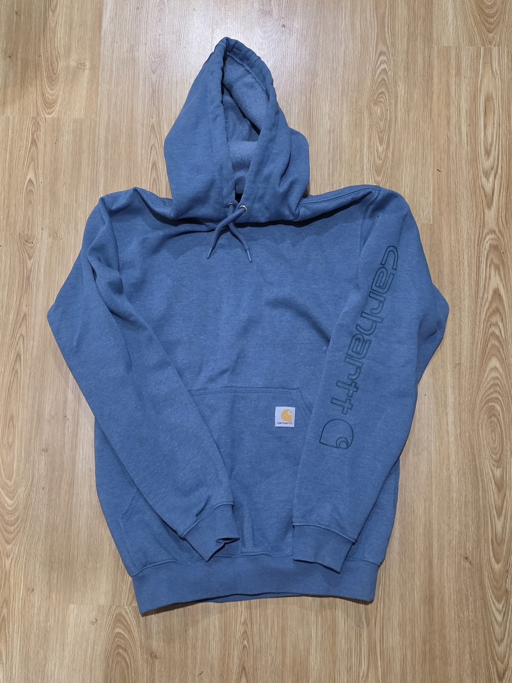 Carhartt Blue Pullover Hooded Sweatshirt with Sleeve Logo